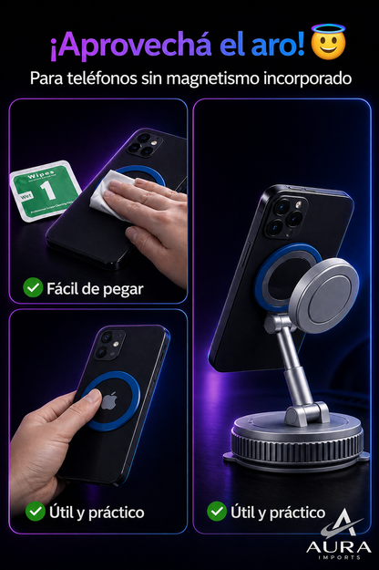Soporte Magnético 360° para Celular – Fijación Ultra Fuerte + Base de Succión – Auto y Hogar