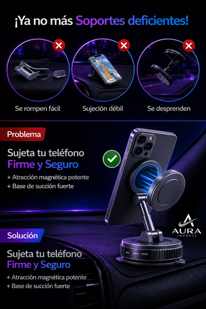 Soporte Magnético 360° para Celular – Fijación Ultra Fuerte + Base de Succión – Auto y Hogar