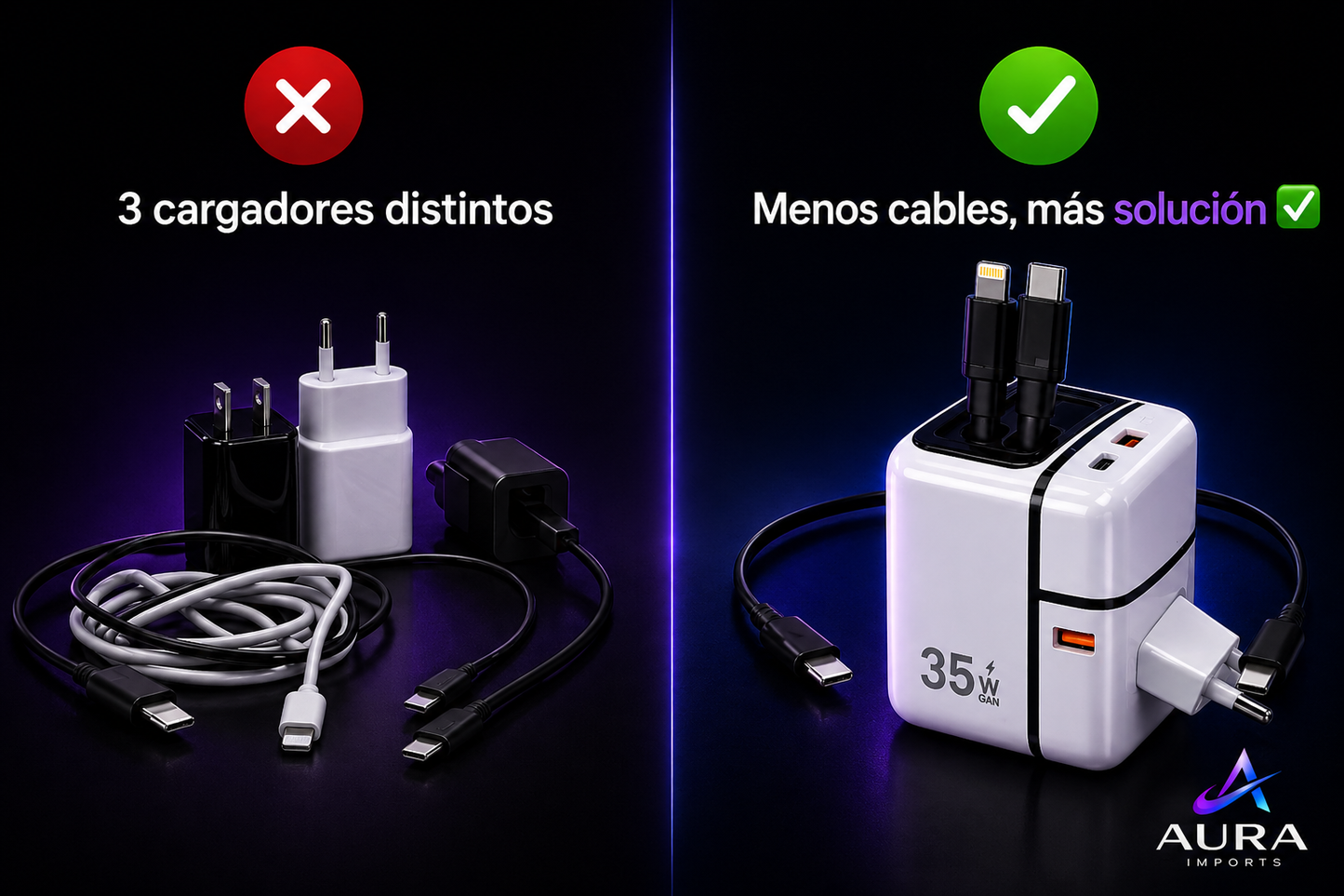 Cargador 35W Compacto con Cables Integrados – Carga Rápida Inteligente