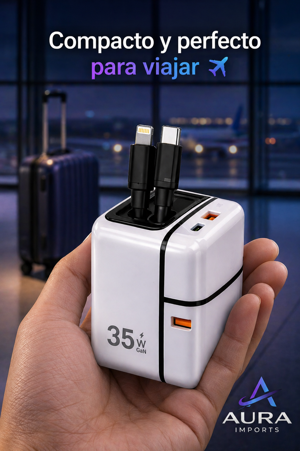 Cargador 35W Compacto con Cables Integrados – Carga Rápida Inteligente