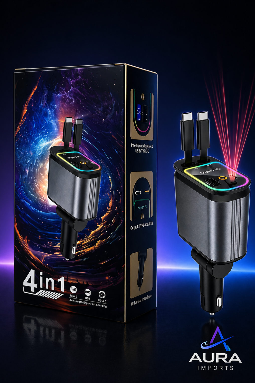 Cargador Rápido para Auto 120W con Pantalla Digital – Carga Ultra Potente y Segura